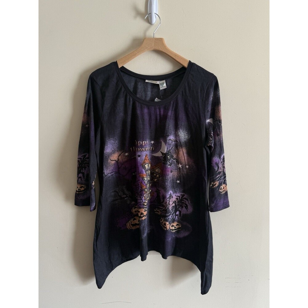 Collections Women's Halloween Ghosts Haunted House Bling Y2K Sparkle Shirt XL